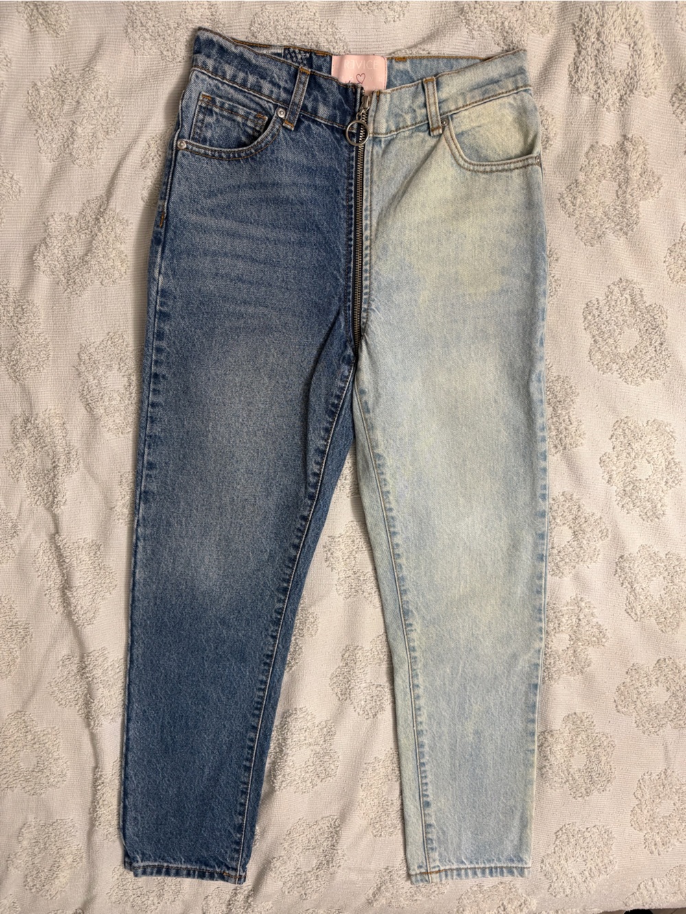 REVICE Two-Tone Denim Zipper Detail Jeans